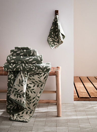 Simons Maison: Les serviettes r&eacute;versibles feuilles contraste coton bio Taupe