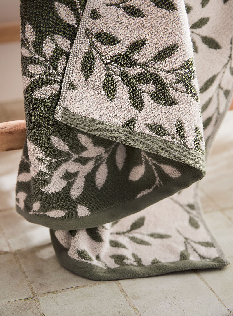 Simons Maison Taupe Contrasting leaves organic cotton reversible towels
