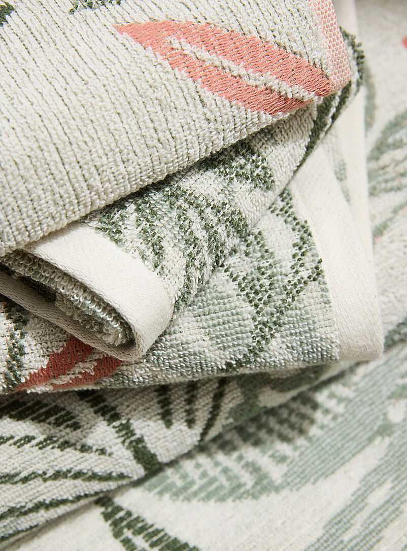 Simons Maison Patterned Ecru Tropical foliage organic cotton towels