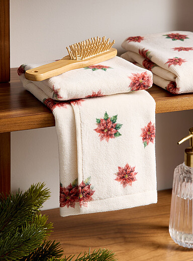Les serviettes &agrave; main poinsettias coton bio <b>Collection de No&euml;l</b>