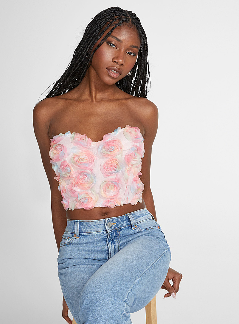 Cropped bustier top - White/Floral - Ladies