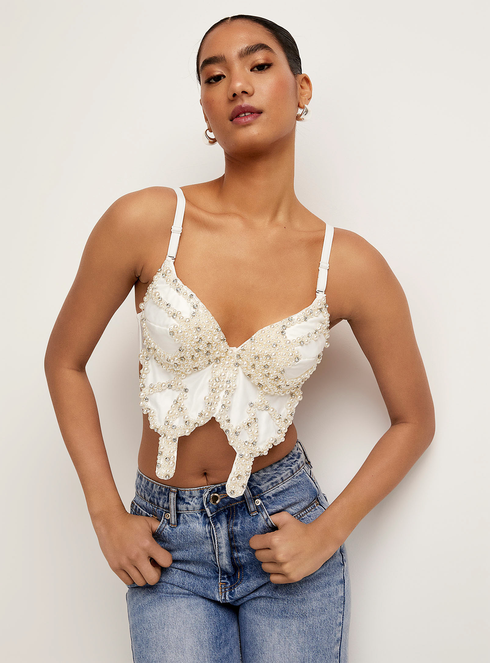Icone Pearls And Crystals Butterfly Bustier In White
