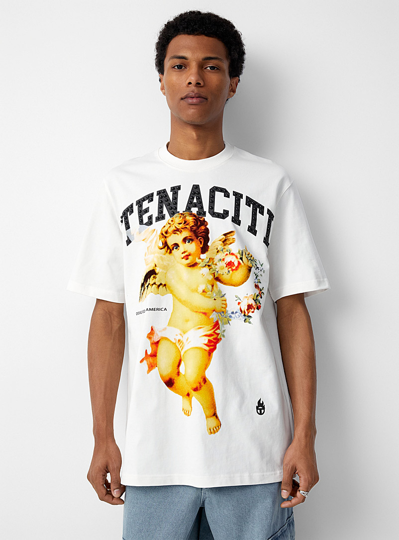 Tenaciti White Cupid studded logo T-shirt for men