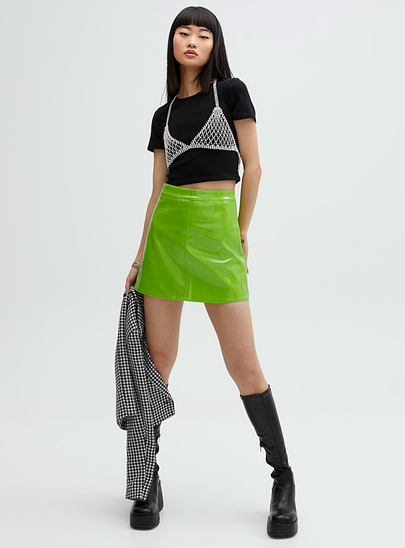Twik Lime Green Lime green vinyl miniskirt for women