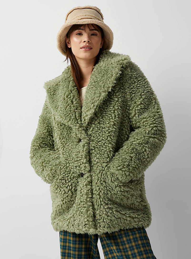 Twik Lime Green Sage Green sherpa fleece Coat for women