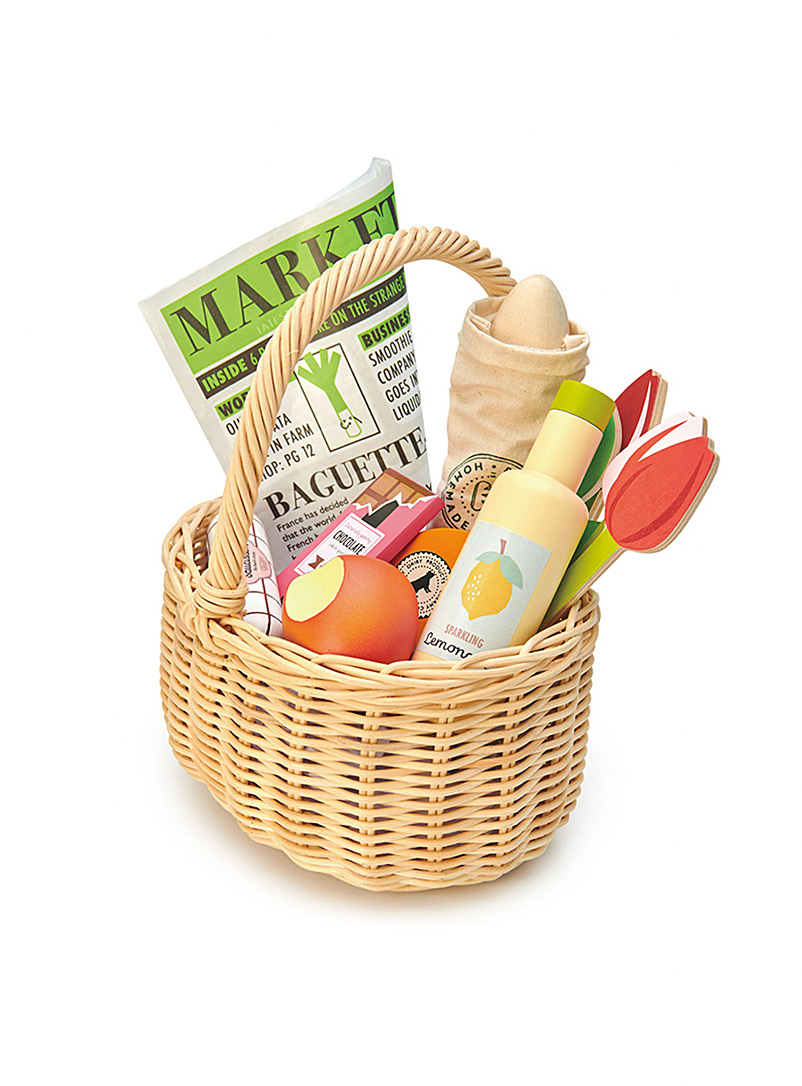Tender Leaf Toys Assorted Wicker shopping basket and wooden accessories