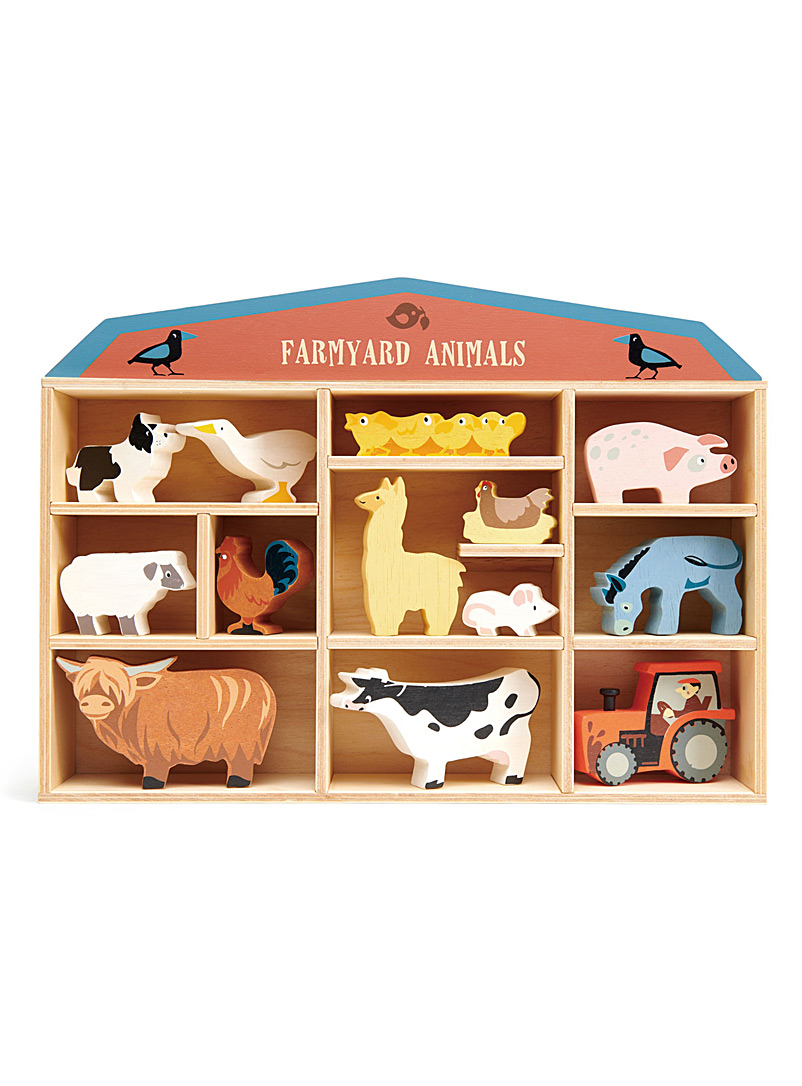 Tender Leaf Toys: La fermette et ses animaux en bois Ensemble de 14 pièces Assorti