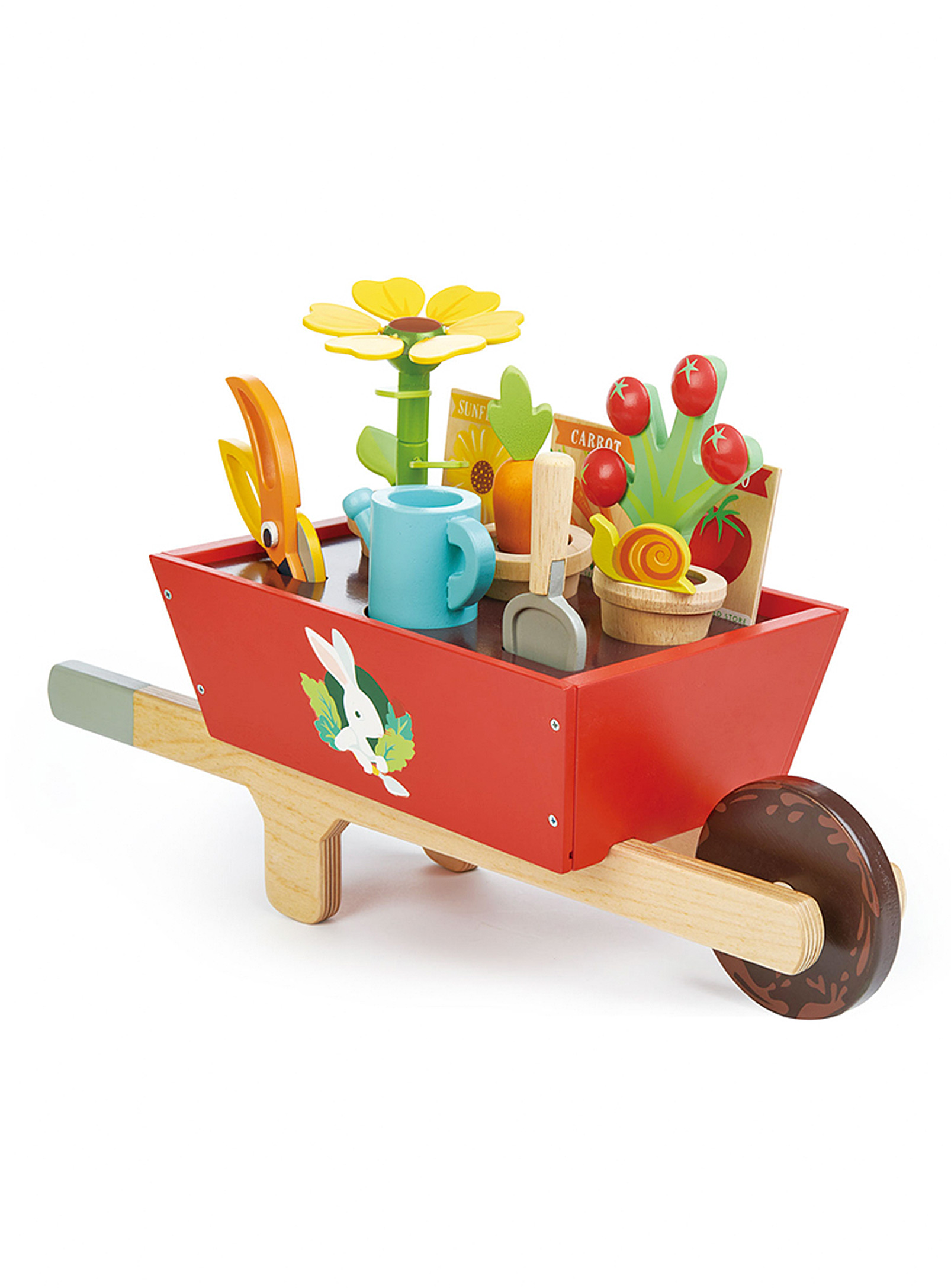 Tender Leaf Toys - Wooden garden wheelbarrow and accessories 31-piece set