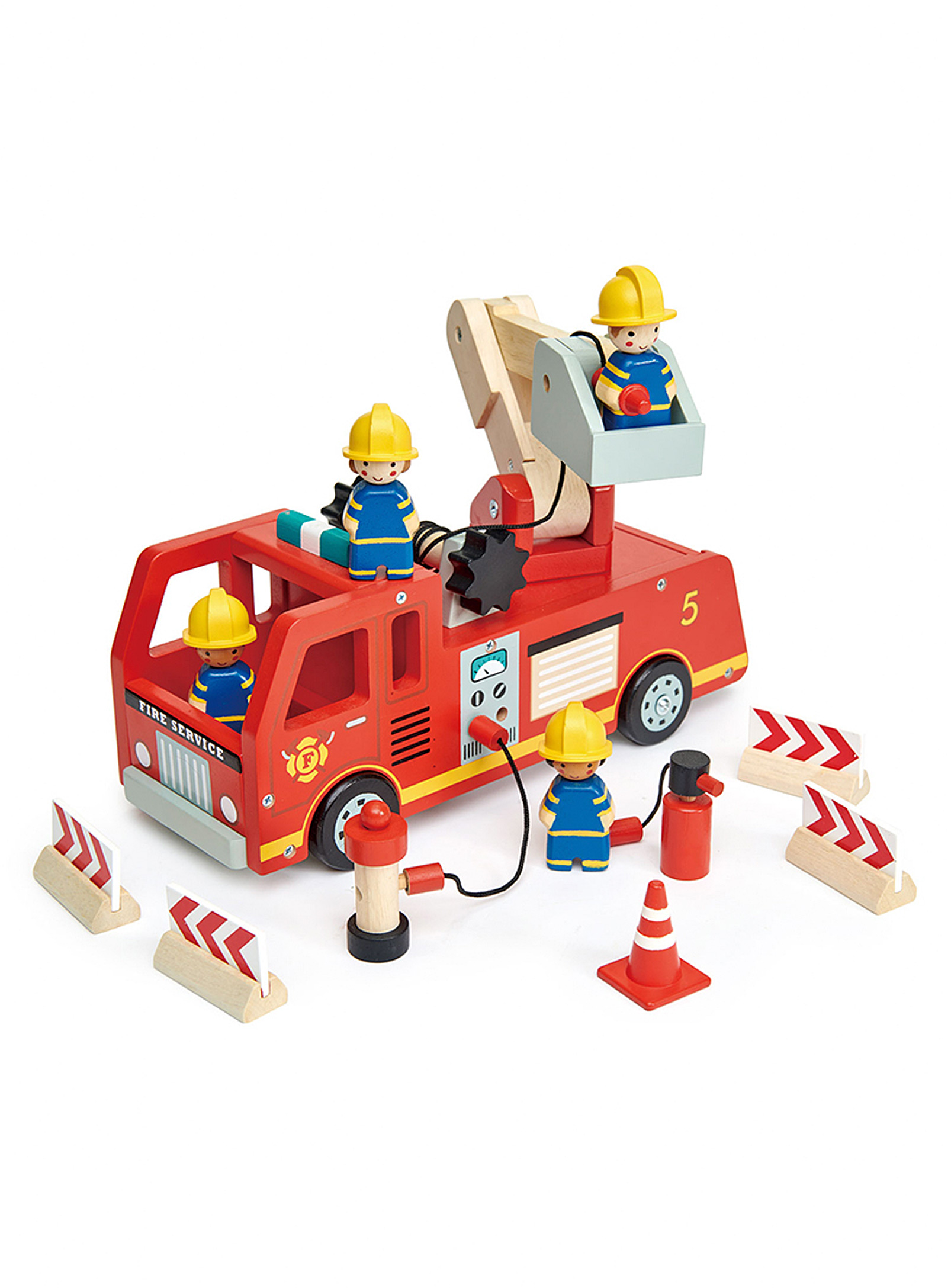 Tender Leaf Toys - Le camion de pompiers et ses accessoires en bois Ensemble de 14 pièces