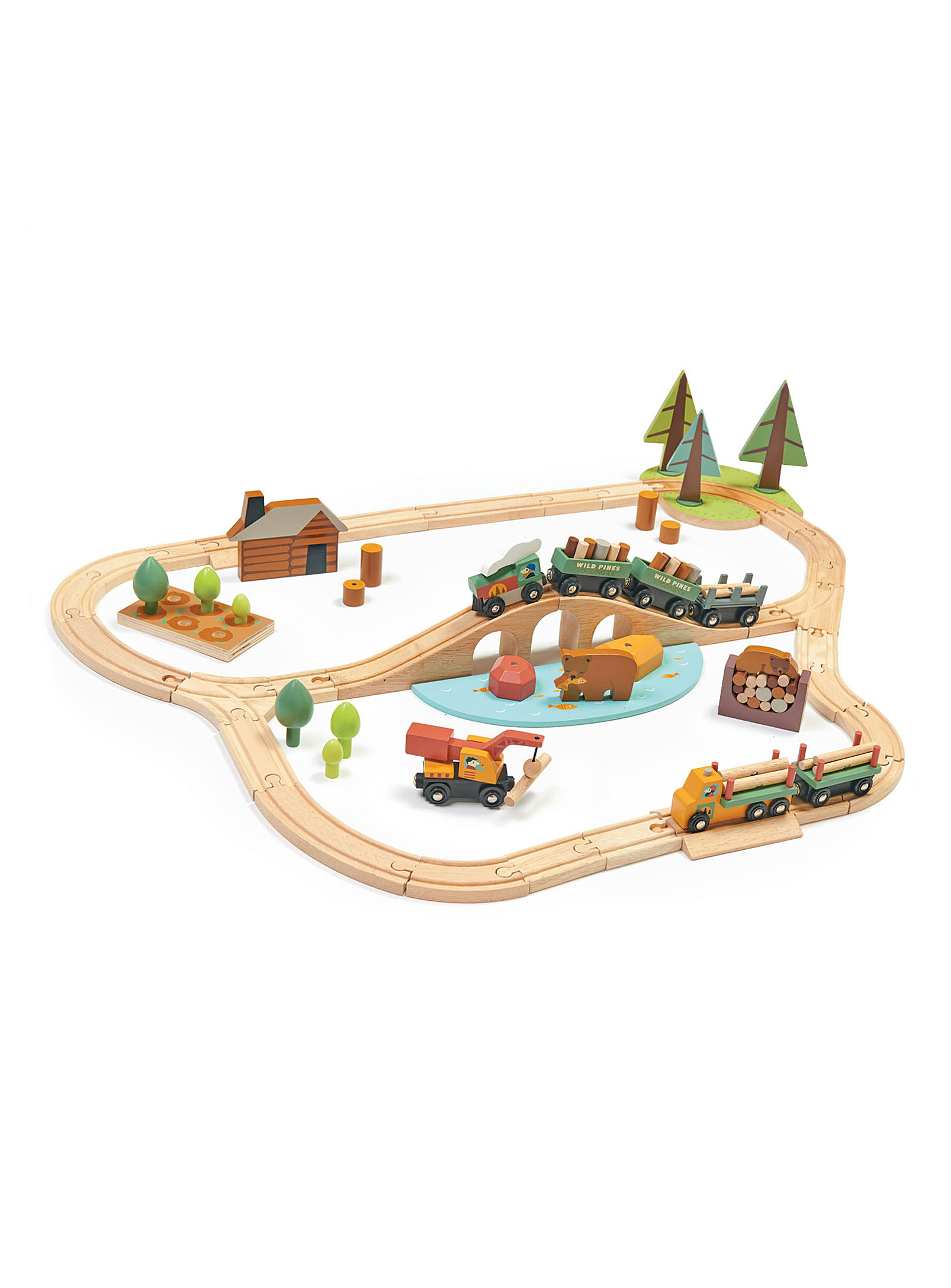 Tender Leaf Toys - Le circuit de train en bois excursion en forêt Ensemble de 30 pièces