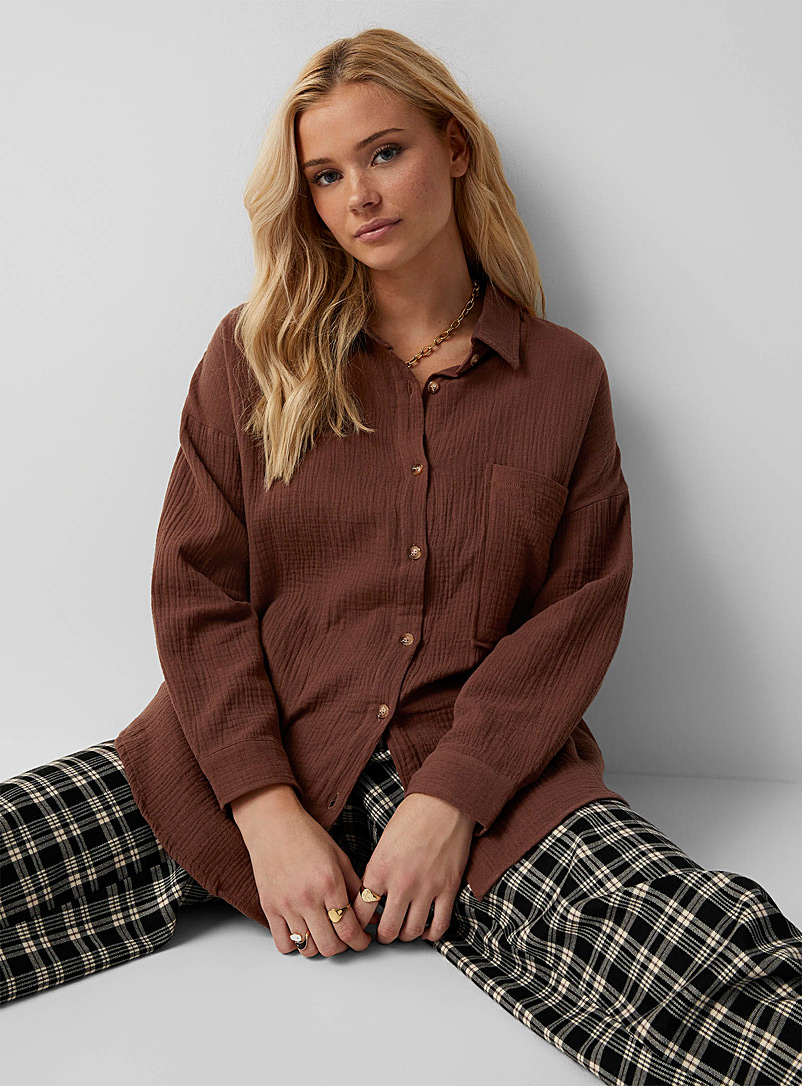 Twik Brown Wrinkled cotton loose shirt for women