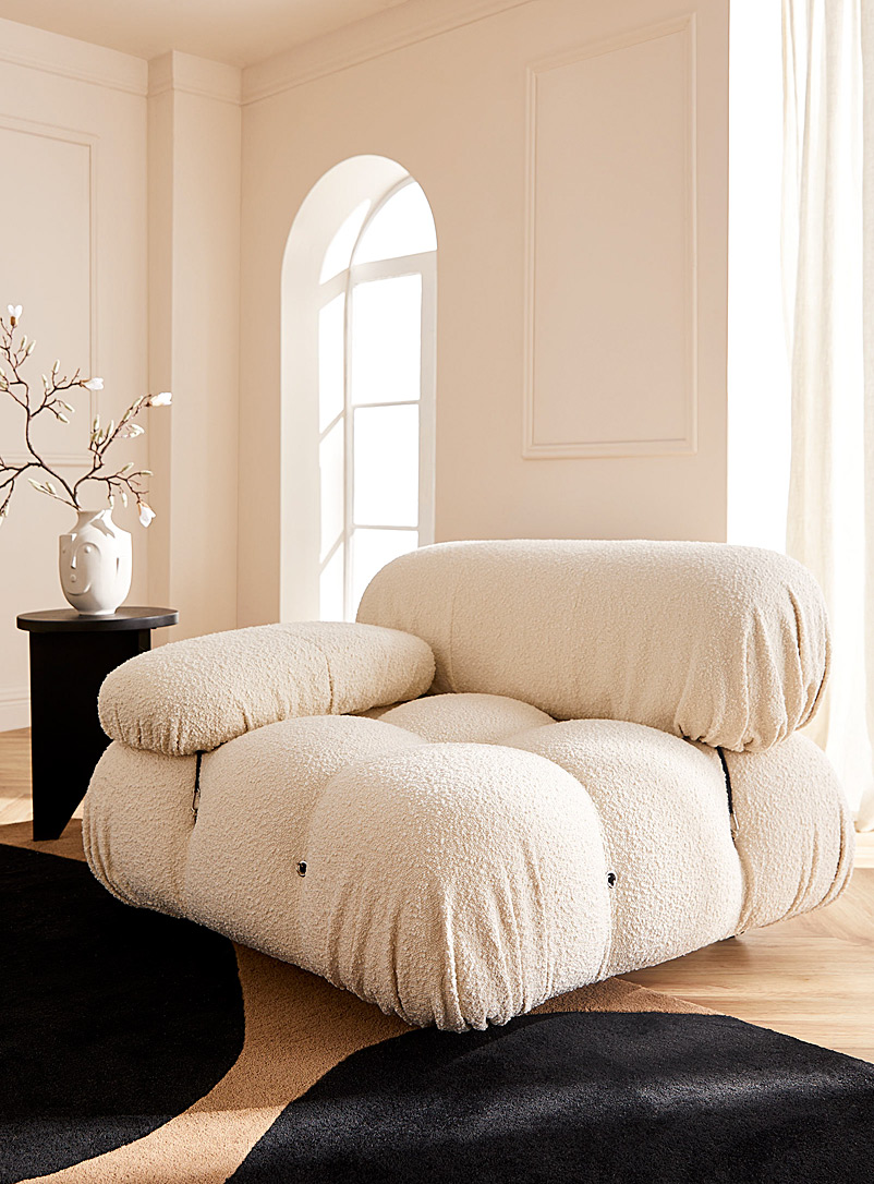 Simons Maison: Le fauteuil modulable capitonné nuage bouclé Coté droit Blanc crème