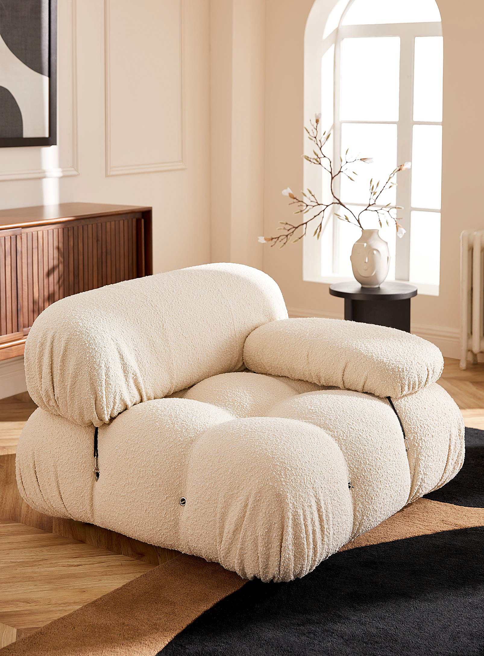 Simons Maison Bouclé Cloud Upholstered Modular Chair Left Side In Ivory White