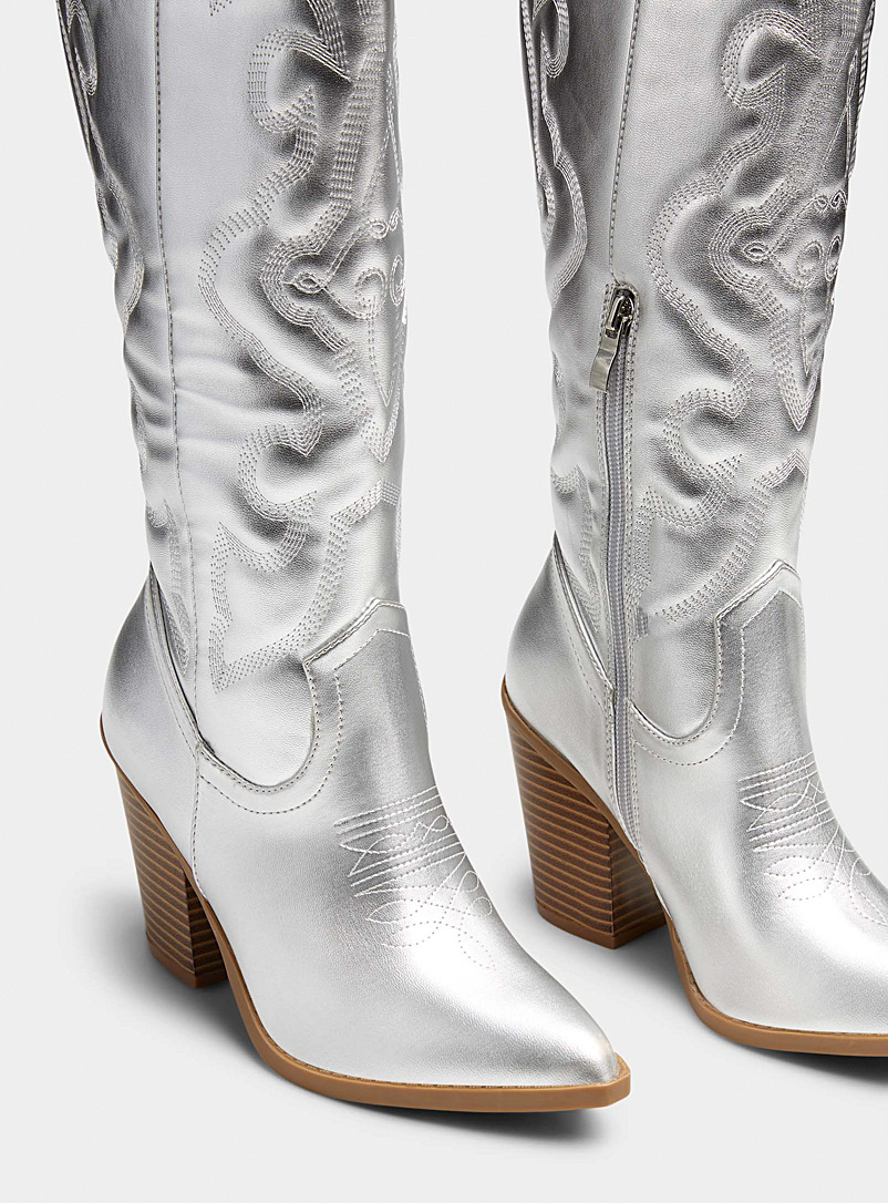 Simons Silver Faux-leather western boots Women for women
