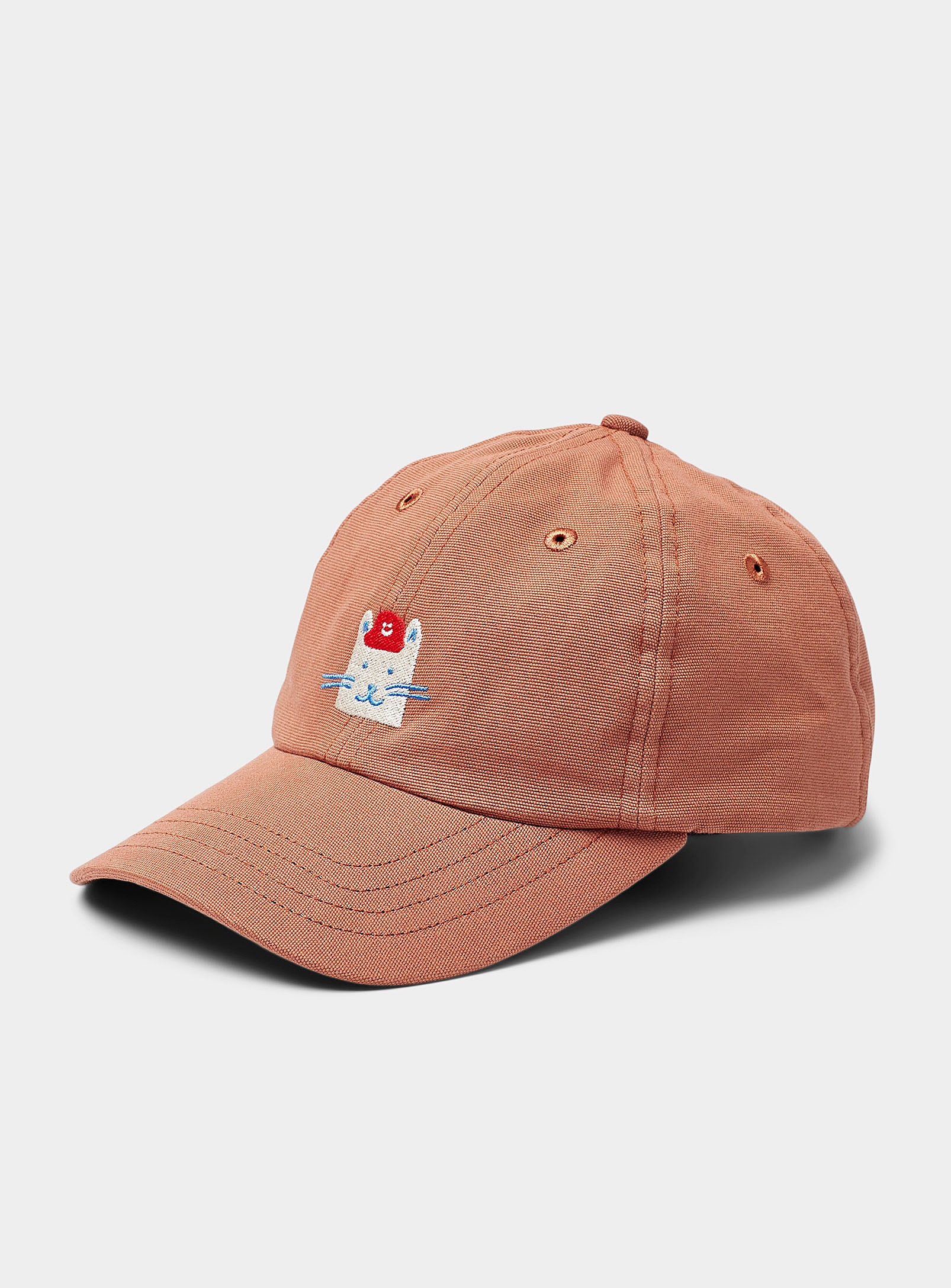 Olow Cat Embroidery Cap In Brown