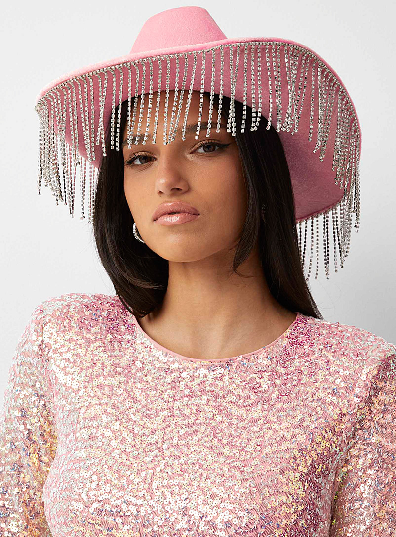 Simons Pink Rhinestone fringe cowboy hat for women