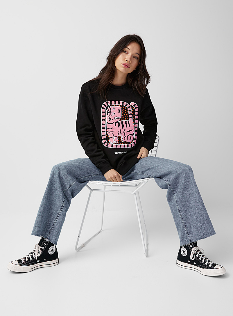 Twik Black Tiger and rose terry sweatshirt for women