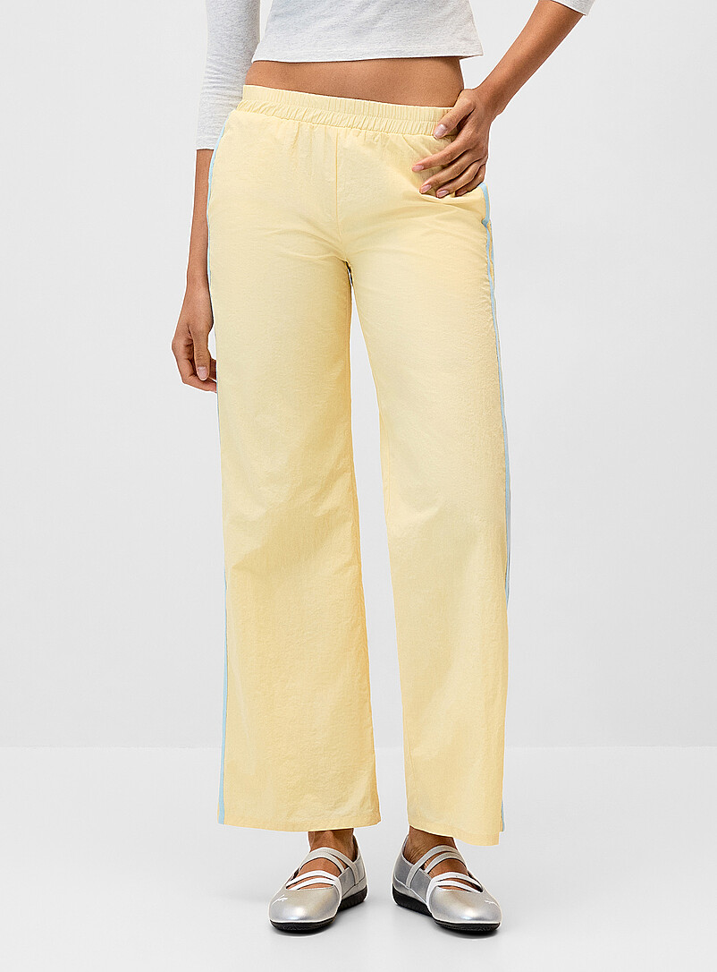 Pretty Garbage: Le pantalon toile rayures lat&eacute;rales Chocolat - Espresso pour femme