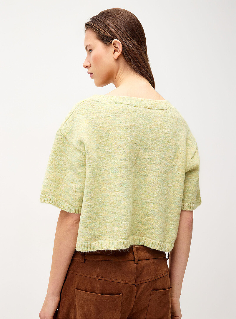 Pretty Garbage: Le cardigan court tricot duveteux Rose pour femme