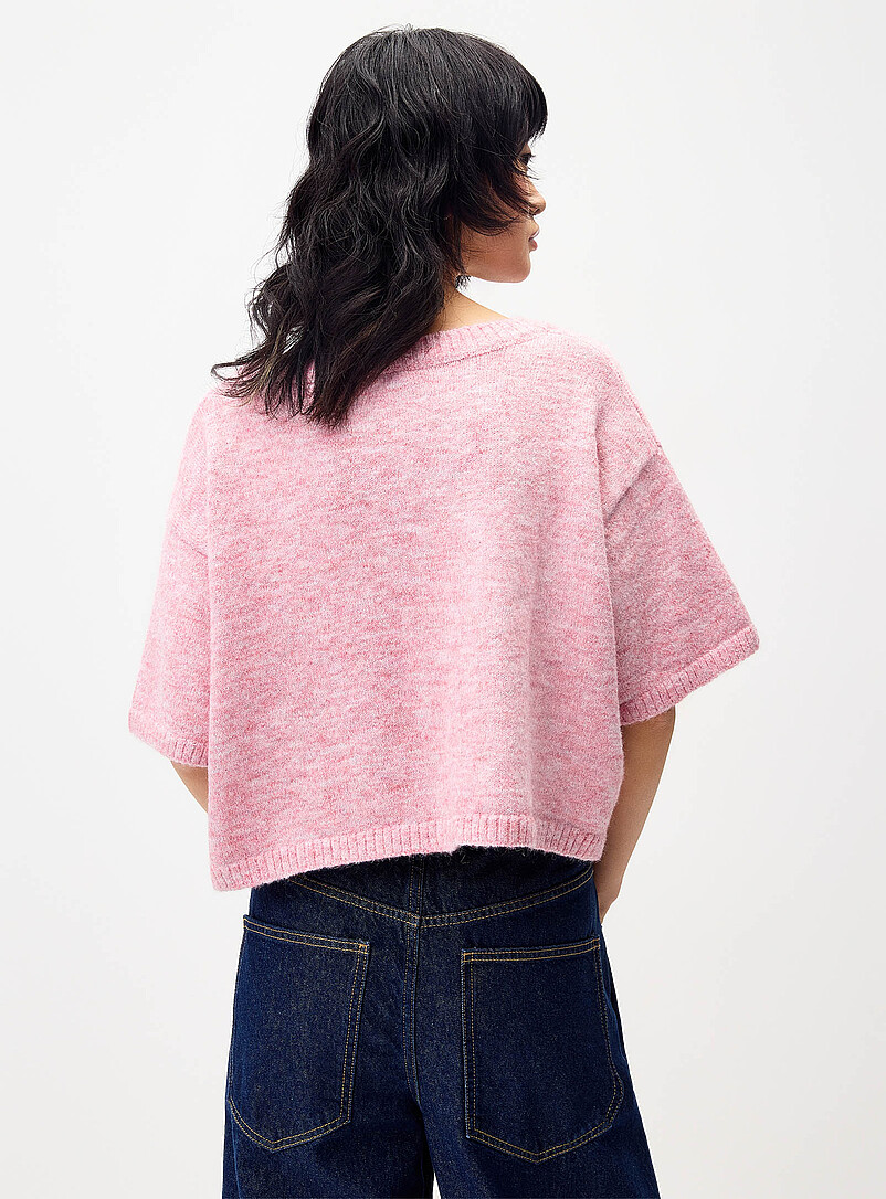 Pretty Garbage: Le cardigan court tricot duveteux Rose pour femme