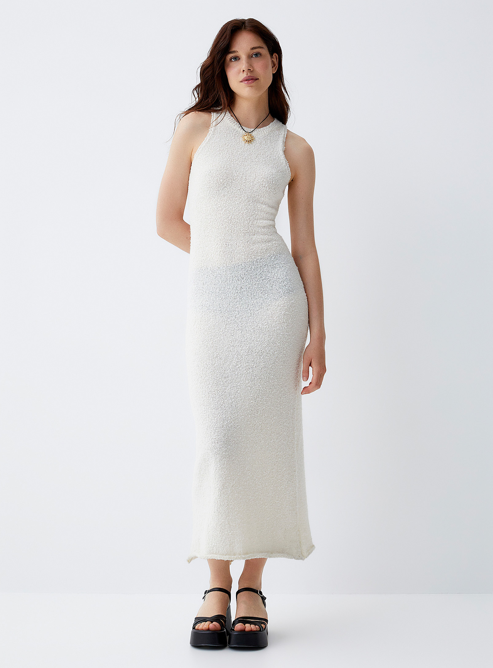 Twik Bouclé Knit Sleeveless Dress In Off White