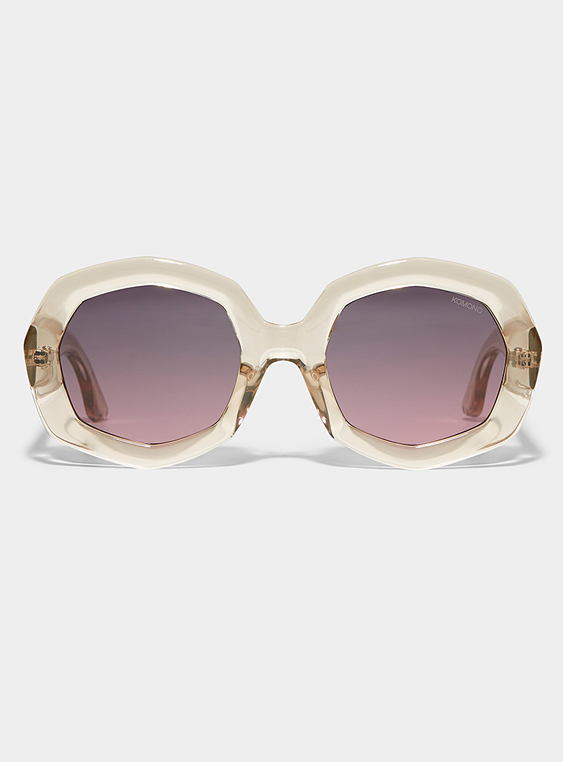 KOMONO Ivory/Cream Beige Amy geo round sunglasses for women