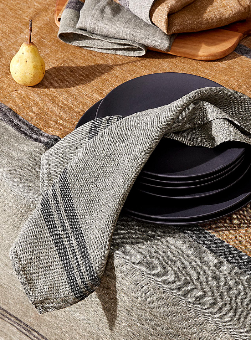 Simons Maison Assorted Striped Rimini khaki pure linen napkin