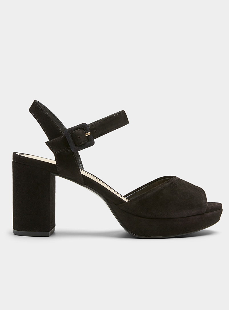 Simons Black Suede-heel platform sandals for women