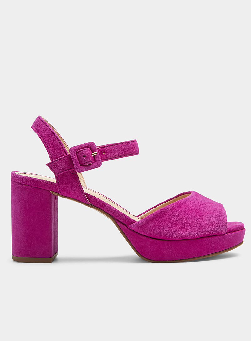 Simons Pink Suede-heel platform sandals for women