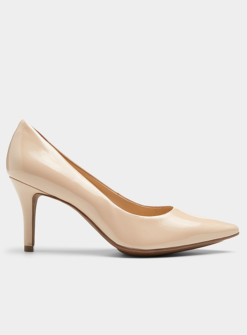 Simons Cream Beige Pointed-toe leather pumps for women