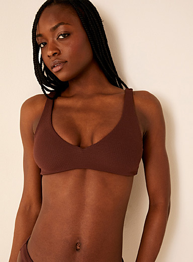 Ruffle-rib triangle bralette bikini top At Icône, Simons, Triangle Bikini  Tops for Women