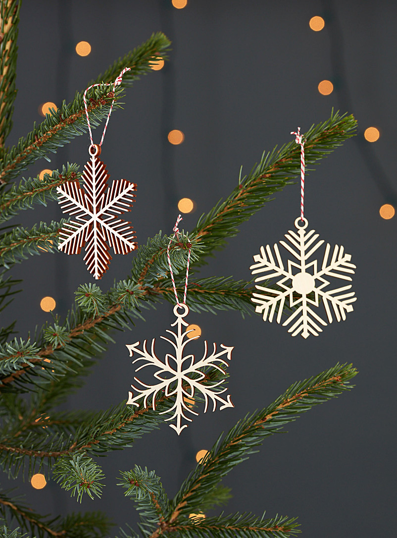 Light + Paper Light Brown Delicate snowflake wood ornaments Set of 3