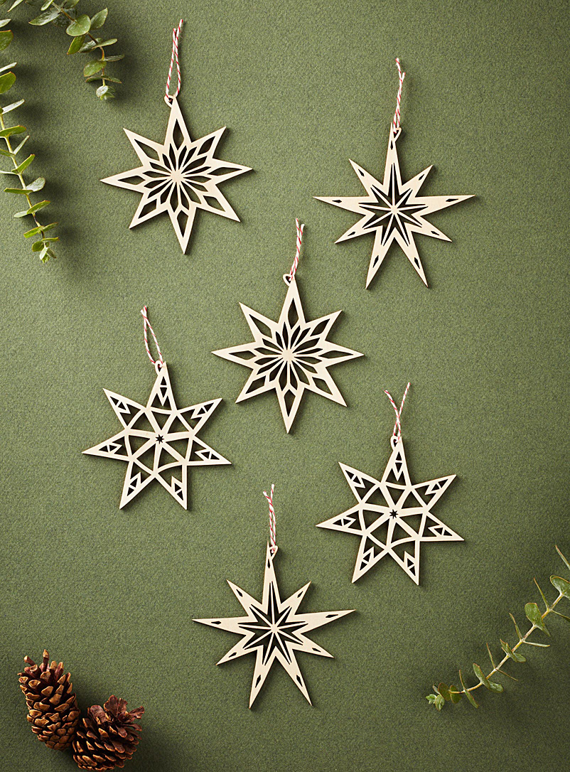 Light + Paper Light Brown Festive star wood ornaments Set of 6