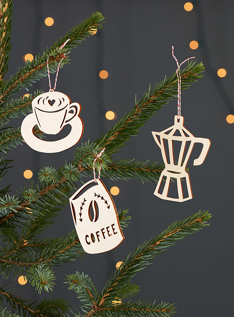 Light + Paper Light Brown Coffee break wood ornaments Set of 3