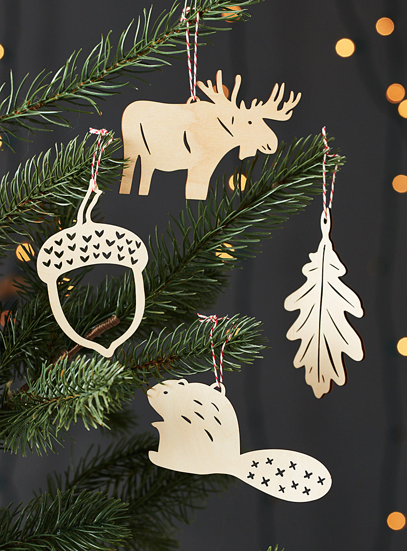 Light + Paper Light Brown Canadiana wood ornaments Set of 4