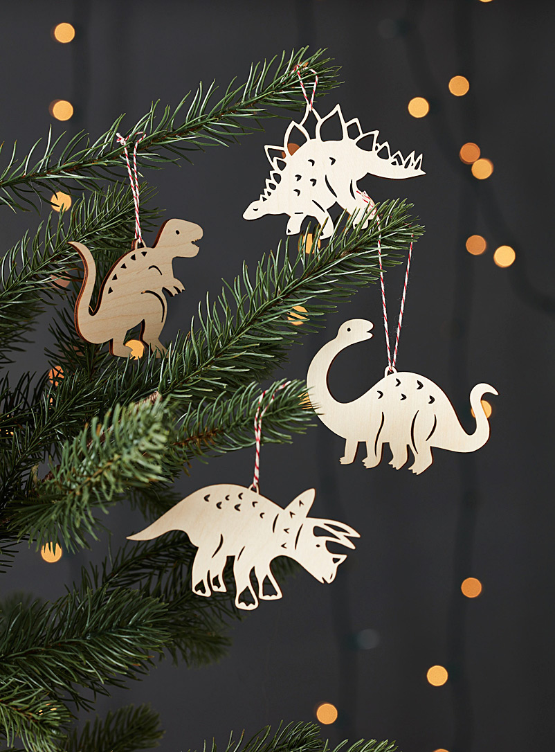 Light + Paper Light Brown Dinosaur wood ornaments Set of 4