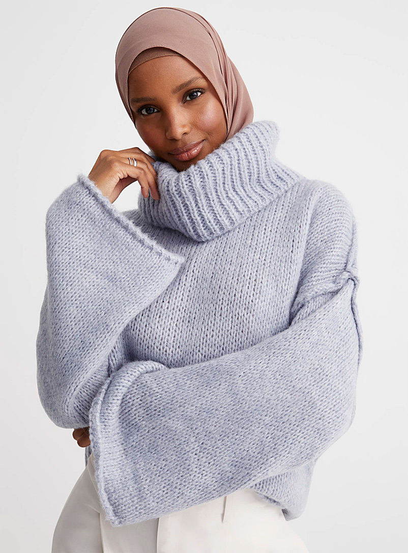 Contemporaine Baby Blue Oversized openwork knit turtleneck for women