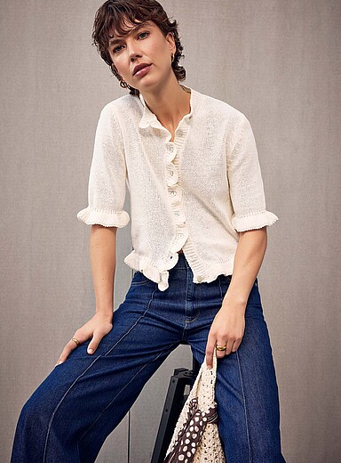 Le cardigan manches courtes bordures frisons <b>Collection exclusive d'Italie</b>