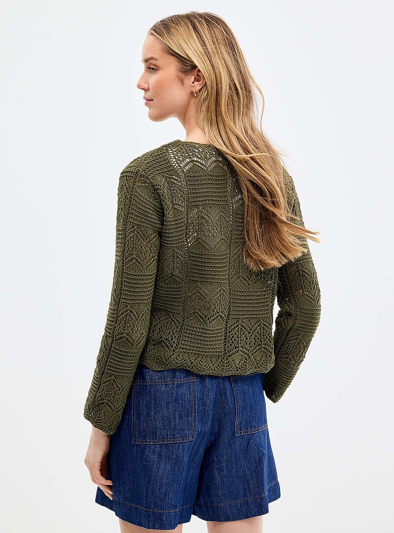Contemporaine: Le cardigan effet crochet mosa&iuml;que <b>Collection exclusive d'Italie</b> Blanc cass&eacute; pour femme