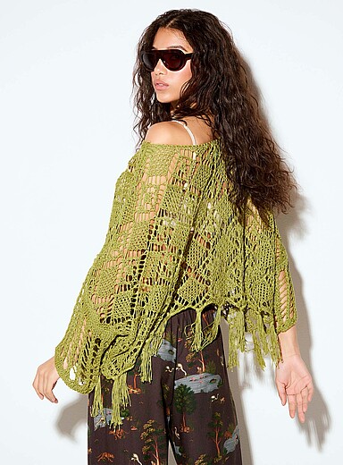 Fringed crochet poncho