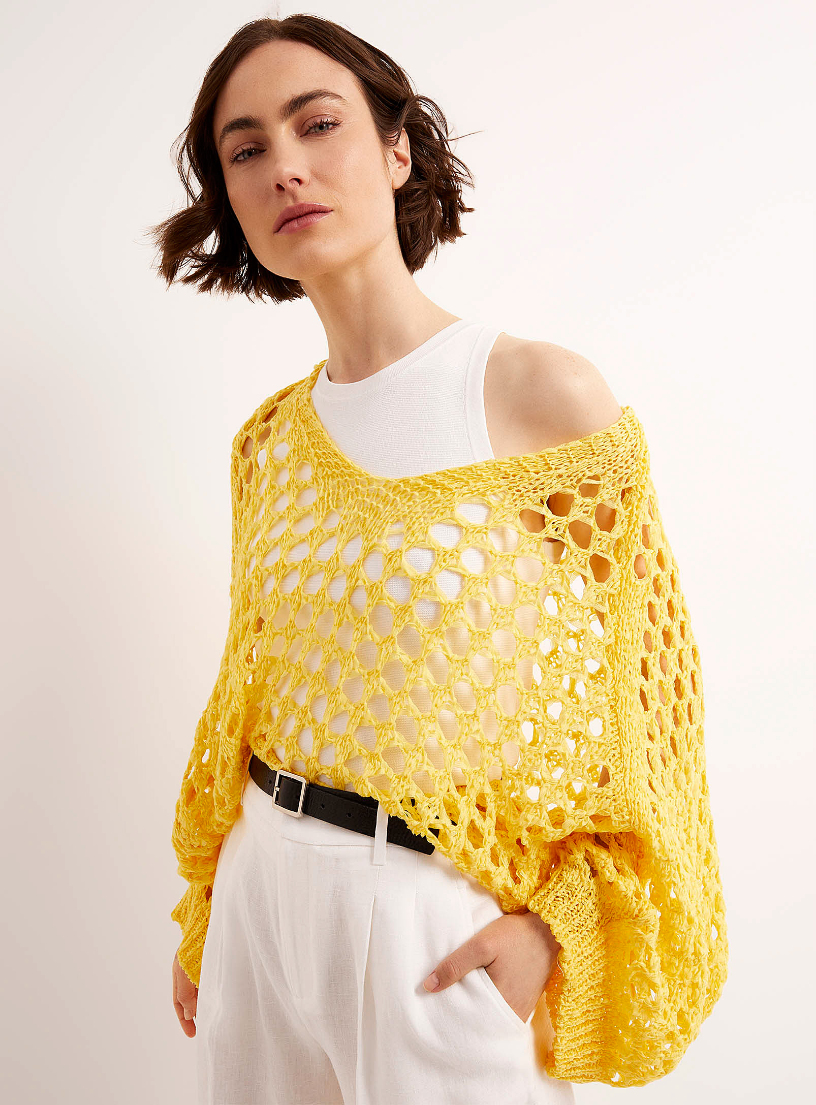 Contemporaine Mesh Knit Loose Sweater In Yellow
