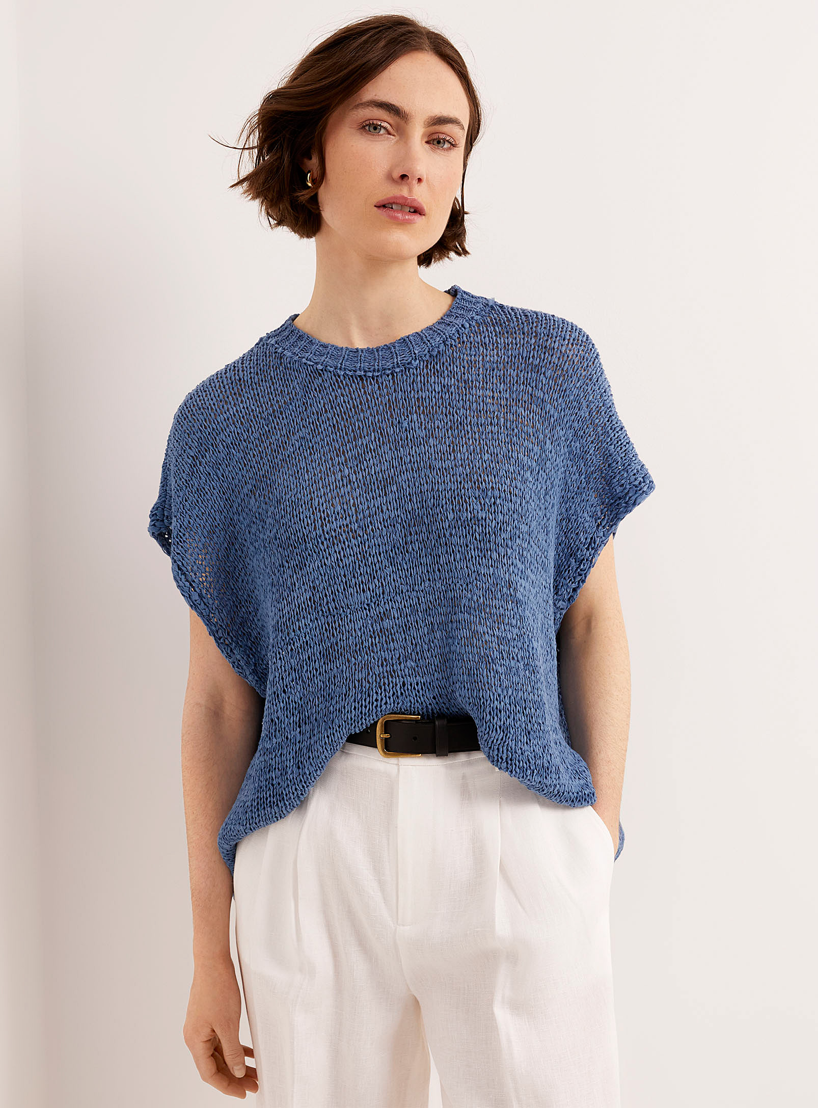Contemporaine Ribbon-knit Loose Sweater In Blue