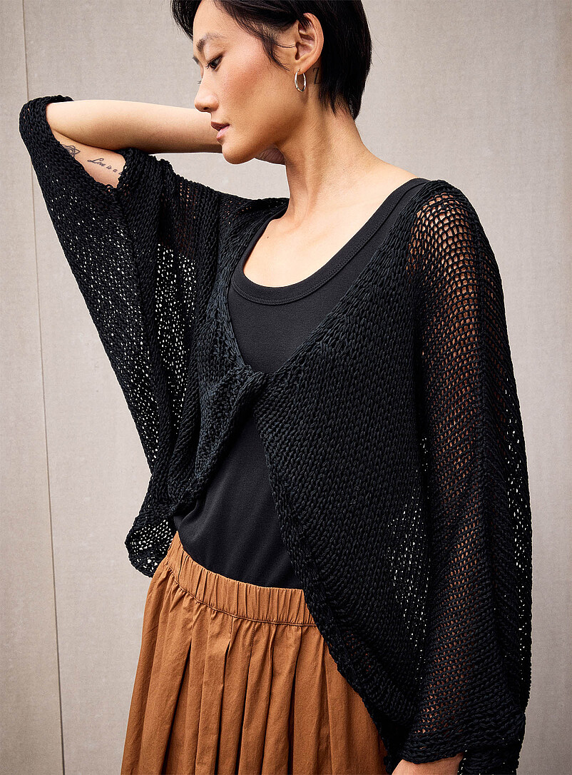 Crossover-neckline crochet-effect open sweater Exclusive collection from Italy product image 2