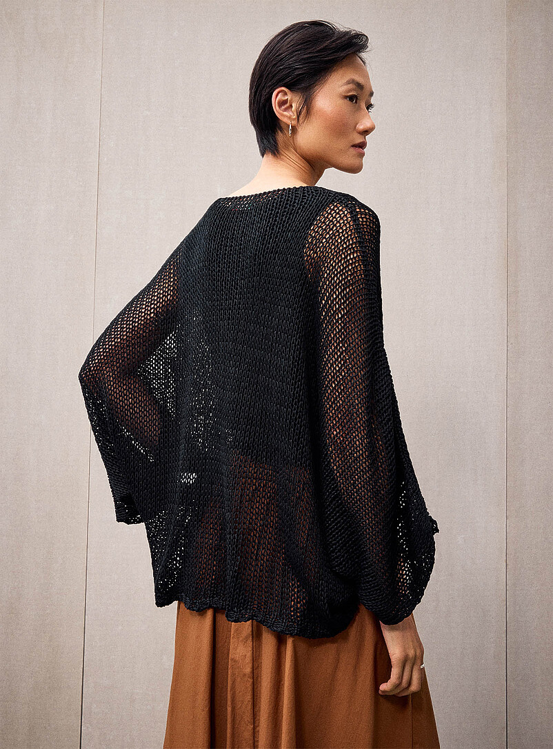 Crossover-neckline crochet-effect open sweater Exclusive collection from Italy product image 3