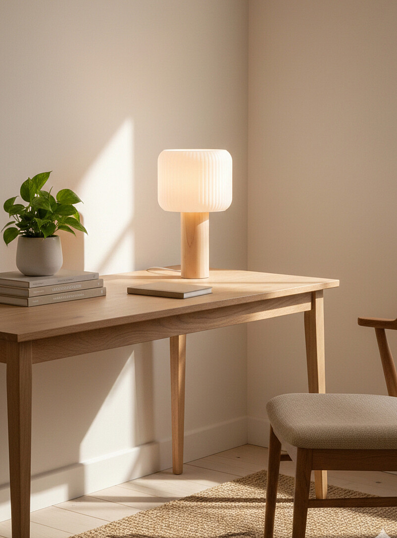 Textured shade maple wood table lamp product image (primary)