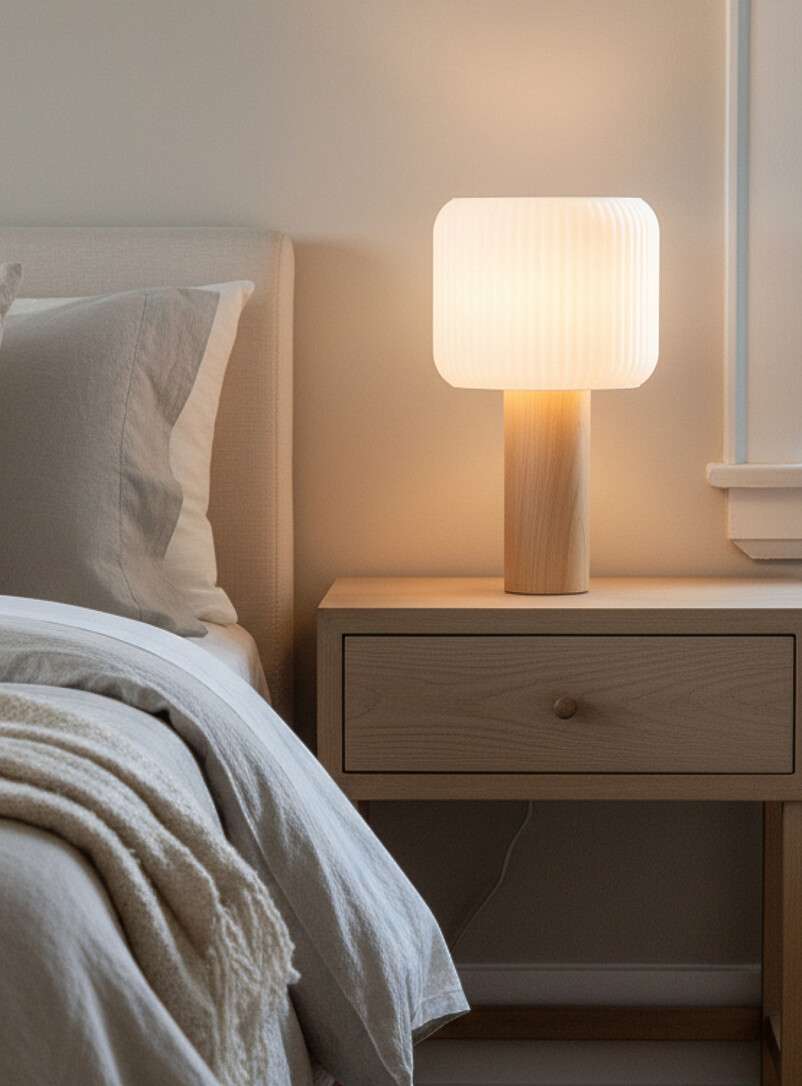 Textured shade maple wood table lamp product image 2