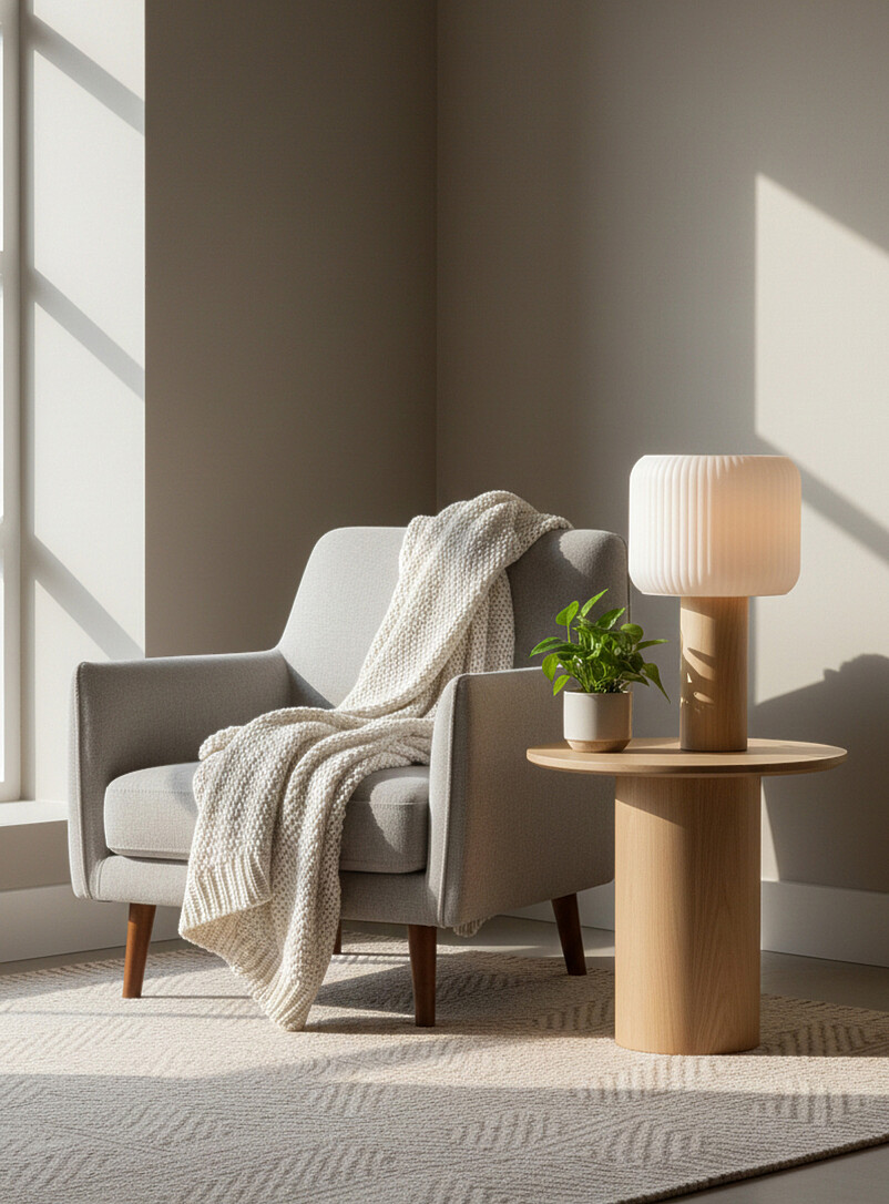 Textured shade maple wood table lamp product image 3