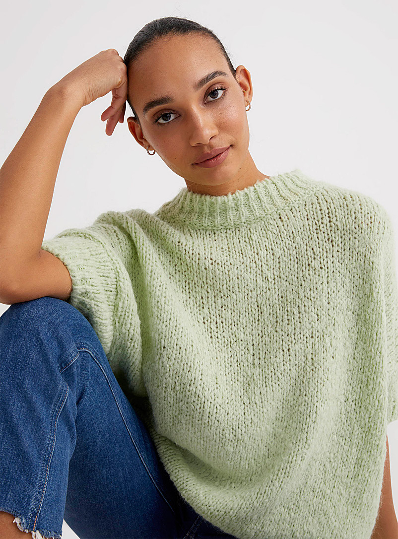 Contemporaine Lime Green Oversized plush mohair sweater for women