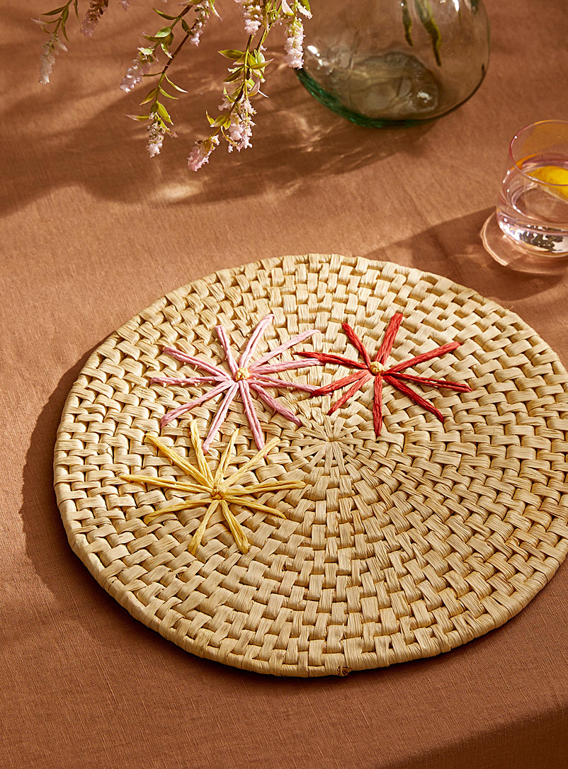 Simons Maison Patterned Ecru Sorbet-coloured flowers woven placemat