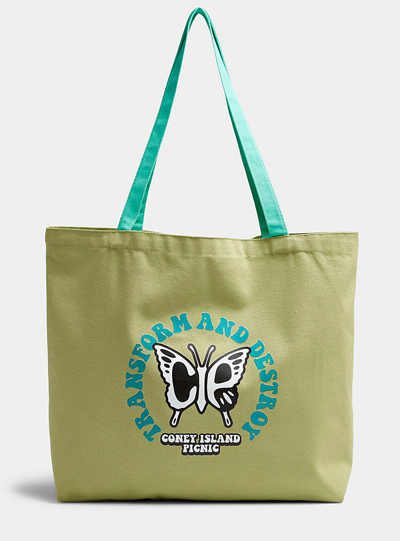 Coney Island Picnic Lime Green Butterfly cotton tote for women